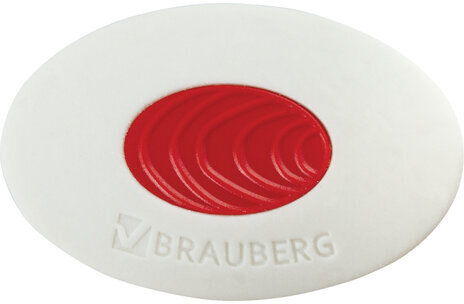 Ластик BRAUBERG "Oval PRO", 40х26х8 мм, овальный, красный пластиковый держатель, 229560