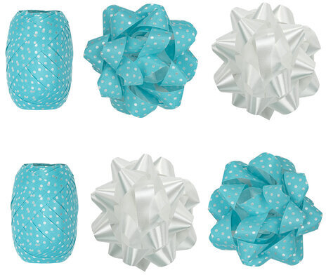 Набор для декора и подарков 4 банта, 2 ленты, горошек, цвета: белый, голубой, ЗОЛОТАЯ СКАЗКА, 591845