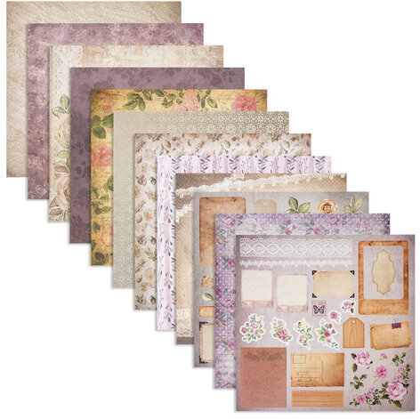 Бумага для скрапбукинга 30х30 см "Винтаж", двусторонняя, 12 листов, 12 дизайнов, 180 г/м2, ОСТРОВ СОКРОВИЩ, 662766