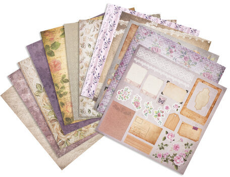 Бумага для скрапбукинга 30х30 см "Винтаж", двусторонняя, 12 листов, 12 дизайнов, 180 г/м2, ОСТРОВ СОКРОВИЩ, 662766