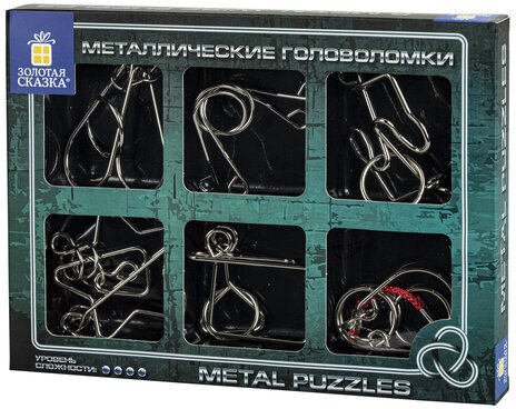 Головоломки металлические большие ЗОЛОТАЯ СКАЗКА, набор 6 штук, MEDIUM level, 664926