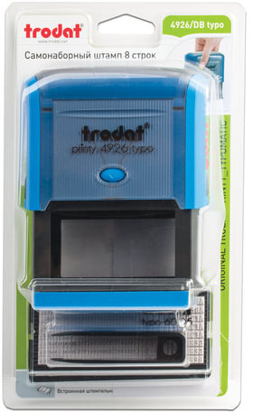 Штамп самонаборный 8-строчный, оттиск 75х38 мм, синий без рамки, TRODAT 4926/DB, КАССЫ В КОМПЛЕКТЕ, 53604