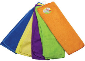 Салфетки универсальные, КОМПЛЕКТ 5 шт., микрофибра, 30х30 см (фиолетовая, синяя, желтая, зеленая, оранжевая), ЛЮБАША, 603942