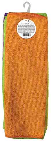 Салфетки универсальные, КОМПЛЕКТ 5 шт., микрофибра, 30х30 см (фиолетовая, синяя, желтая, зеленая, оранжевая), ЛЮБАША, 603942