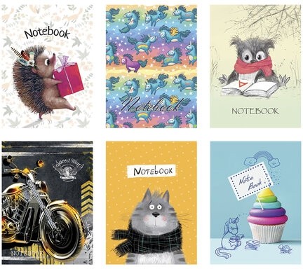 Блокнот МАЛЫЙ ФОРМАТ (75x105 мм), А7, 40 л., гребень, фольга, TWIN лак, клетка, "МИКС 5" (6 видов), 099104