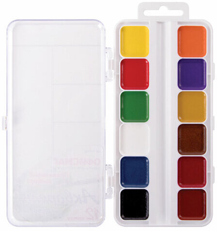 Краски акварельные школьные ОФИСМАГ, 12 цветов, медовые, пластиковая коробка, 191562