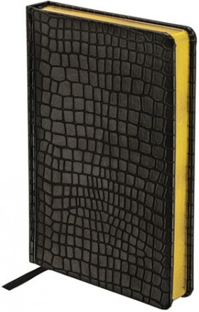 Ежедневник полудатированный А5 (138х213 мм) BRAUBERG "Alligator", под кожу, 192 л., черный, 124985