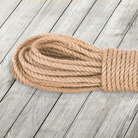 Веревка (канат) джутовая для рукоделия, декоративная, длина 24 м, d=8 мм, ОСТРОВ СОКРОВИЩ, 607949