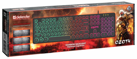 Клавиатура проводная игровая DEFENDER OZOTH GK-106, USB, 104 клавиши, с подсветкой, черная, 45106