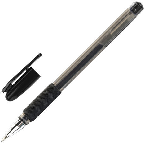 Ручка гелевая с грипом STAFF "Basic" GP-677, ЧЕРНАЯ, корпус тонированный, узел 0,5 мм, линия письма 0,35 мм, 143677