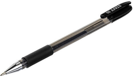 Ручка гелевая с грипом STAFF "Basic" GP-677, ЧЕРНАЯ, корпус тонированный, узел 0,5 мм, линия письма 0,35 мм, 143677