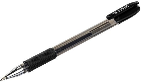 Ручка гелевая с грипом STAFF "Basic" GP-677, ЧЕРНАЯ, корпус тонированный, узел 0,5 мм, линия письма 0,35 мм, 143677