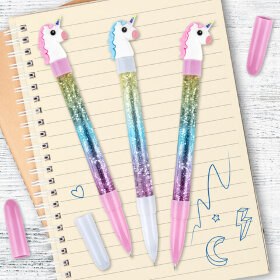 Ручка с топпером и блестками шариковая ЮНЛАНДИЯ &quot;Единорог&quot;, детали ассорти, СИНЯЯ, пишущий узел 0,7 мм, 143791