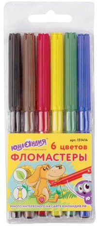 Фломастеры ЮНЛАНДИЯ 6 цветов, "УРОКИ РИСОВАНИЯ", вентилируемый колпачок, ПВХ, 151414