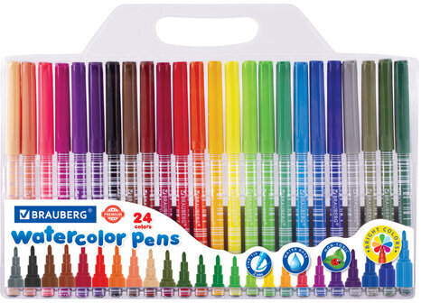 Фломастеры BRAUBERG "PREMIUM", 24 цвета, КОРПУС С ПЕЧАТЬЮ, вентилируемый колпачок, ПВХ-упаковка с европодвесом, 151944