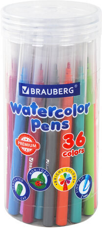 Фломастеры в тубе классические 36 цветов, вентилируемый колпачок, BRAUBERG &quot;PREMIUM&quot;, 152200