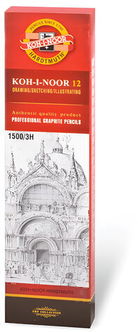 Карандаш чернографитный KOH-I-NOOR 1500, 1 шт., 3H, корпус желтый, заточенный, 150003H01170RU