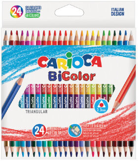 Карандаши двусторонние CARIOCA &quot;Bi-color&quot;, 24 штуки, 48 цветов, трехранные, заточенные, 43031