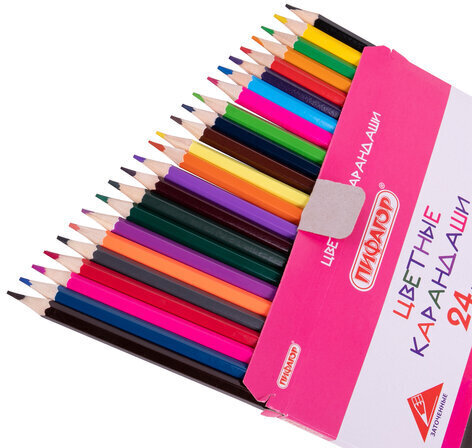 Карандаши цветные ПИФАГОР для девочек "БЫСТРЕЕ! ВЫШЕ! СИЛЬНЕЕ!", 24 цвета, классические, 181813