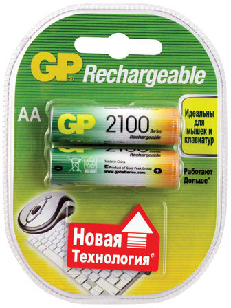 Батарейки аккумуляторные КОМПЛЕКТ 2 шт., GP, АА (HR6), Ni-Mh, 2100 mAh, блистер, 210AAHC-2DECRC2, 210ААНСB-UC2