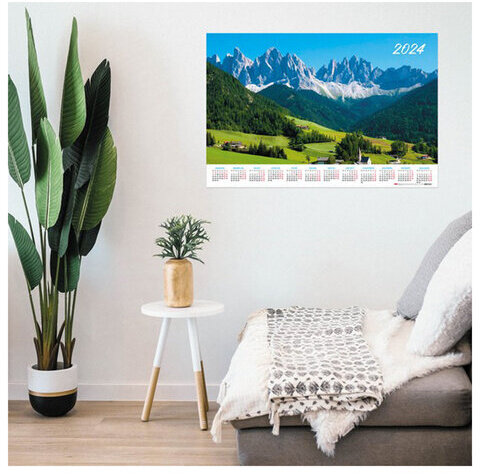 Календарь настенный листовой на 2024 г., формат А1 90х60 см, "Зеленая долина", HATBER, Кл1_29929