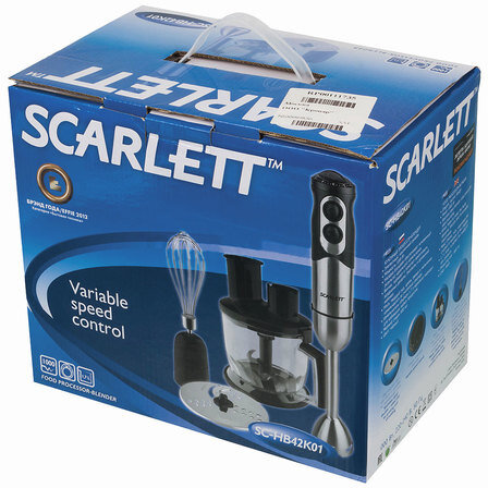 Блендер погружной SCARLETT SC-HB42K01, 1000 Вт, 5 режимов, измельчитель, венчик, стакан, черный