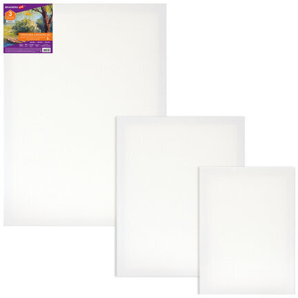 Холсты на подрамнике НАБОР 3 шт. (30х40 см, 40х50 см, 50х70 см), 280 г/м2, грунт, хлопок, BRAUBERG ART, 192270