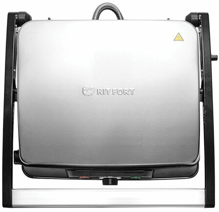 Электрогриль KITFORT КТ-1627, 2000 Вт, фиксированные панели, регулировка температуры, серебро/черный, KT-1627