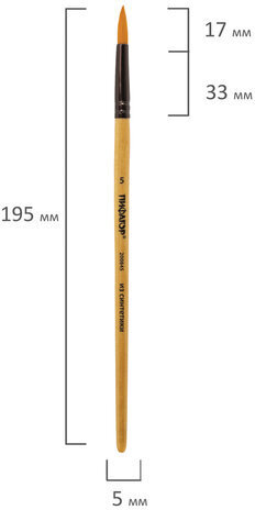 Кисть ПИФАГОР, СИНТЕТИКА, круглая, № 5, деревянная лакированная ручка, с колпачком, 200845