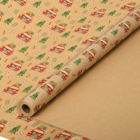 Бумага упаковочная крафт BIG SIZE новогодняя &quot;XMAS Car&quot;, 0,7х10 м, ЗОЛОТАЯ СКАЗКА, 592194