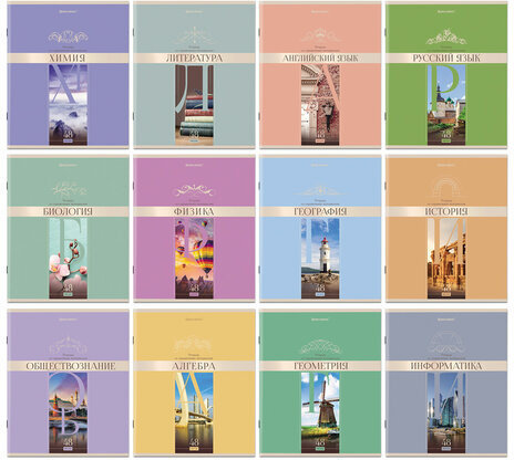 Тетради предметные, КОМПЛЕКТ 12 ПРЕДМЕТОВ, "DELIGHT", 48 л., обложка картон, BRAUBERG, 404606