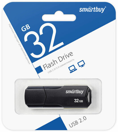 Флеш-диск 32GB SMARTBUY Clue USB 2.0, черный, SB32GBCLU-K