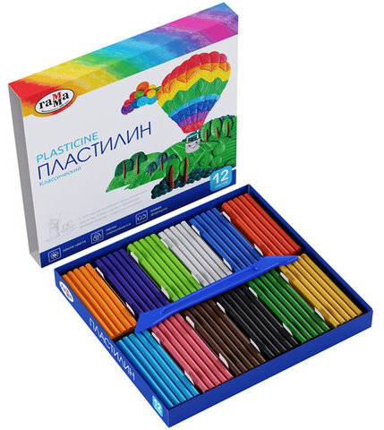 Пластилин классический ГАММА "Классический", 12 цветов, 240 г, со стеком, картонная упаковка, 281033