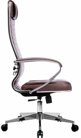 Кресло офисное МЕТТА "К-6" хром, рецик. кожа, сиденье и спинка мягкие, темно-коричневое
