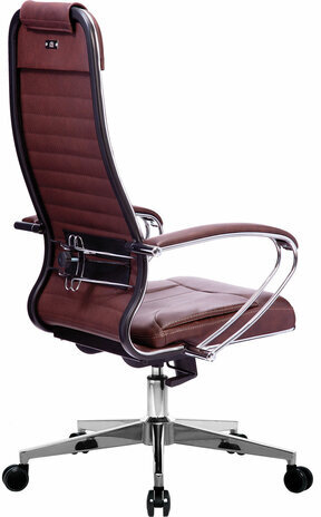 Кресло офисное МЕТТА "К-6" хром, рецик. кожа, сиденье и спинка мягкие, темно-коричневое