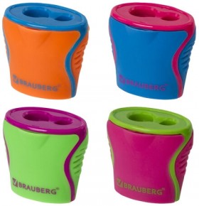 Точилка BRAUBERG "Mix Dual", 2 отверстия для чернографитных карандашей (в том числе утолщенных), с контейнером, корпус ассорти, 228449