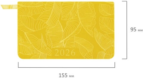Еженедельник датированный 2026 МАЛЫЙ ФОРМАТ 95х155 мм, А6, BRAUBERG "Foliage", под кожу, желтый, 117200