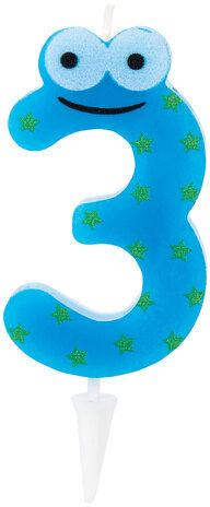 Свеча-цифра для торта "3" "С глазками", 6 см, ЗОЛОТАЯ СКАЗКА, с держателем, в блистере, 591406