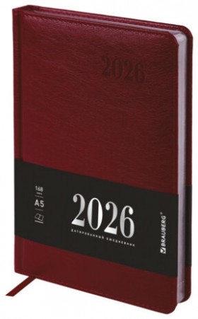 Ежедневник датированный 2026, А5, 138х213 мм, BRAUBERG &quot;Impression&quot;, под кожу, бордовый, 117512