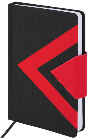 Ежедневник недатированный А5 138x213 мм BRAUBERG "Waves" под кожу, застежка 160 л., черный/красный, 111876