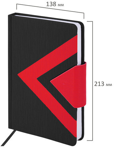 Ежедневник недатированный А5 138x213 мм BRAUBERG "Waves" под кожу, застежка 160 л., черный/красный, 111876