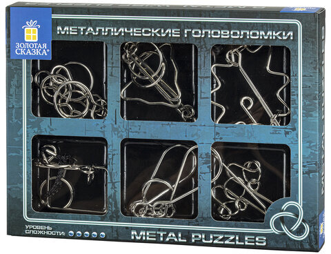 Головоломки металлические большие ЗОЛОТАЯ СКАЗКА, набор 6 штук, HIGH level, 664927