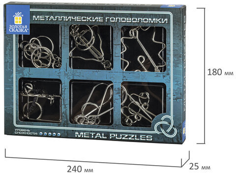 Головоломки металлические большие ЗОЛОТАЯ СКАЗКА, набор 6 штук, HIGH level, 664927