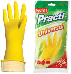 Перчатки хозяйственные латексные, х/б напыление, разм M (средний), желтые, PACLAN &quot;Practi Universal&quot;