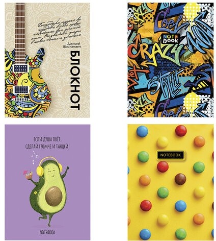 Блокнот А5 (146х205 мм), 60 л., гребень, фольга, TWIN лак, клетка, "МИКС 2" (4 вида), 099036