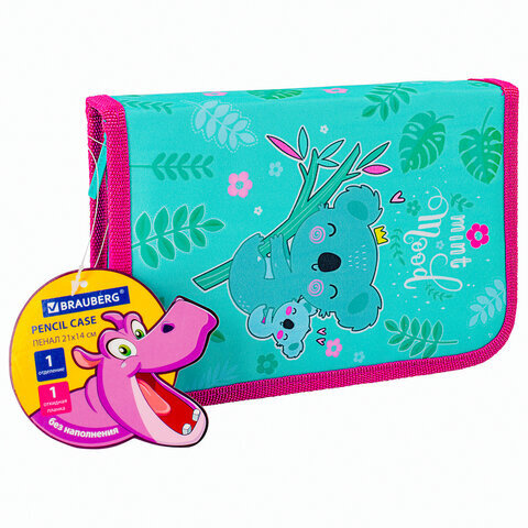 Пенал BRAUBERG, 1 отделение, 1 откидная планка, полиэстер, 21х14 см, "Koala", 270307