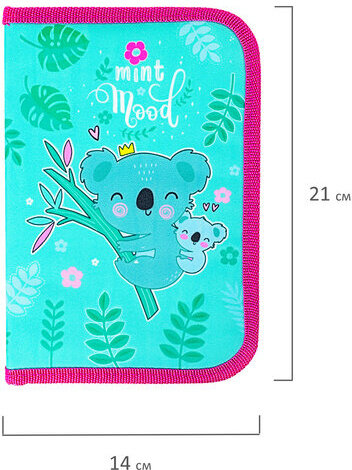 Пенал BRAUBERG, 1 отделение, 1 откидная планка, полиэстер, 21х14 см, "Koala", 270307