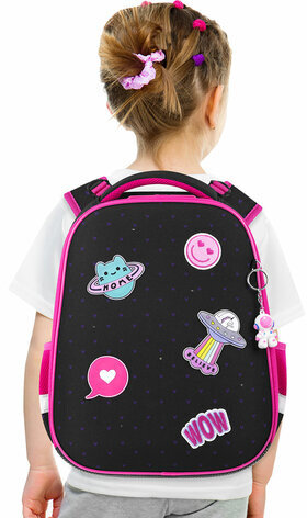 Ранец BRAUBERG PREMIUM, 2 отделения, с брелоком, "Space sweets", LED-ЛАМПОЧКИ, 38х29х16 см, 272020