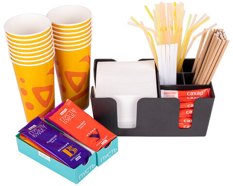 Подставка-органайзер барная (шесть отделений) для салфетки, сахара, размешивателей, зубочисток, трубочек, ложечек, LAIMA, 608100