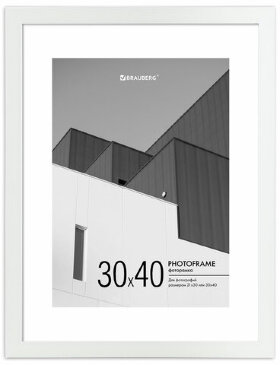 Рамка 30х40 см с паспарту 21х30 см небьющаяся, багет 20 мм, пластик, BRAUBERG &quot;New Age&quot;, белая, 391278